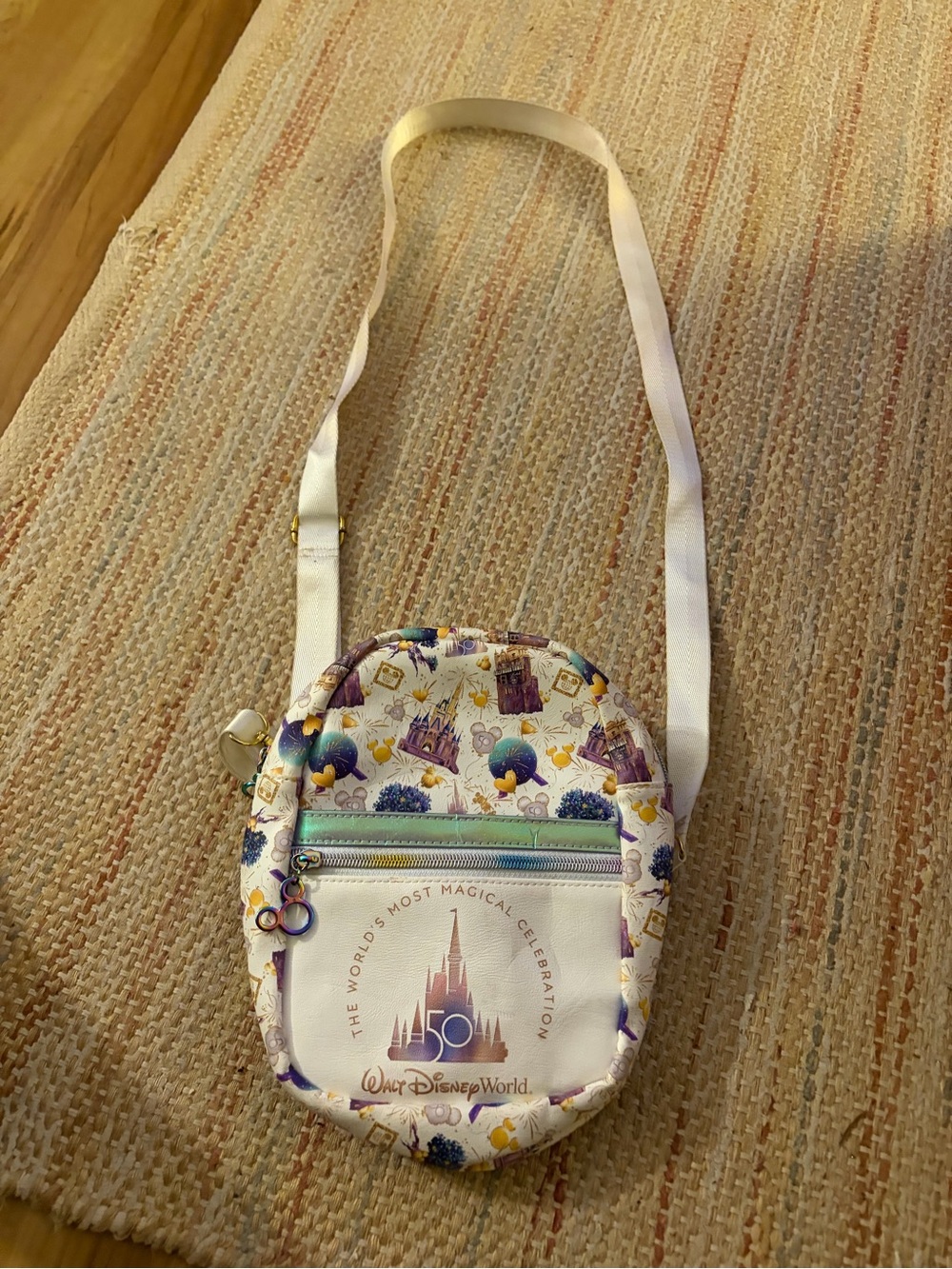 Disney White Multicolor 50th Anniversary Mini Crossbody Bag